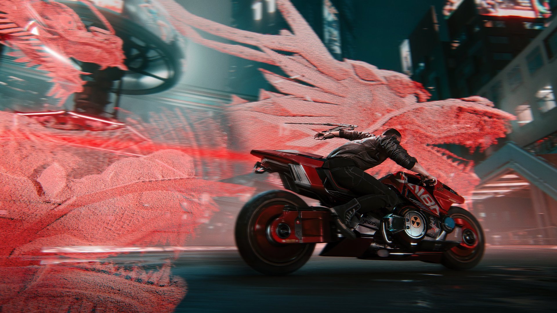 Cyberpunk 2077 Dragon Bike Run - Free wallpaper download