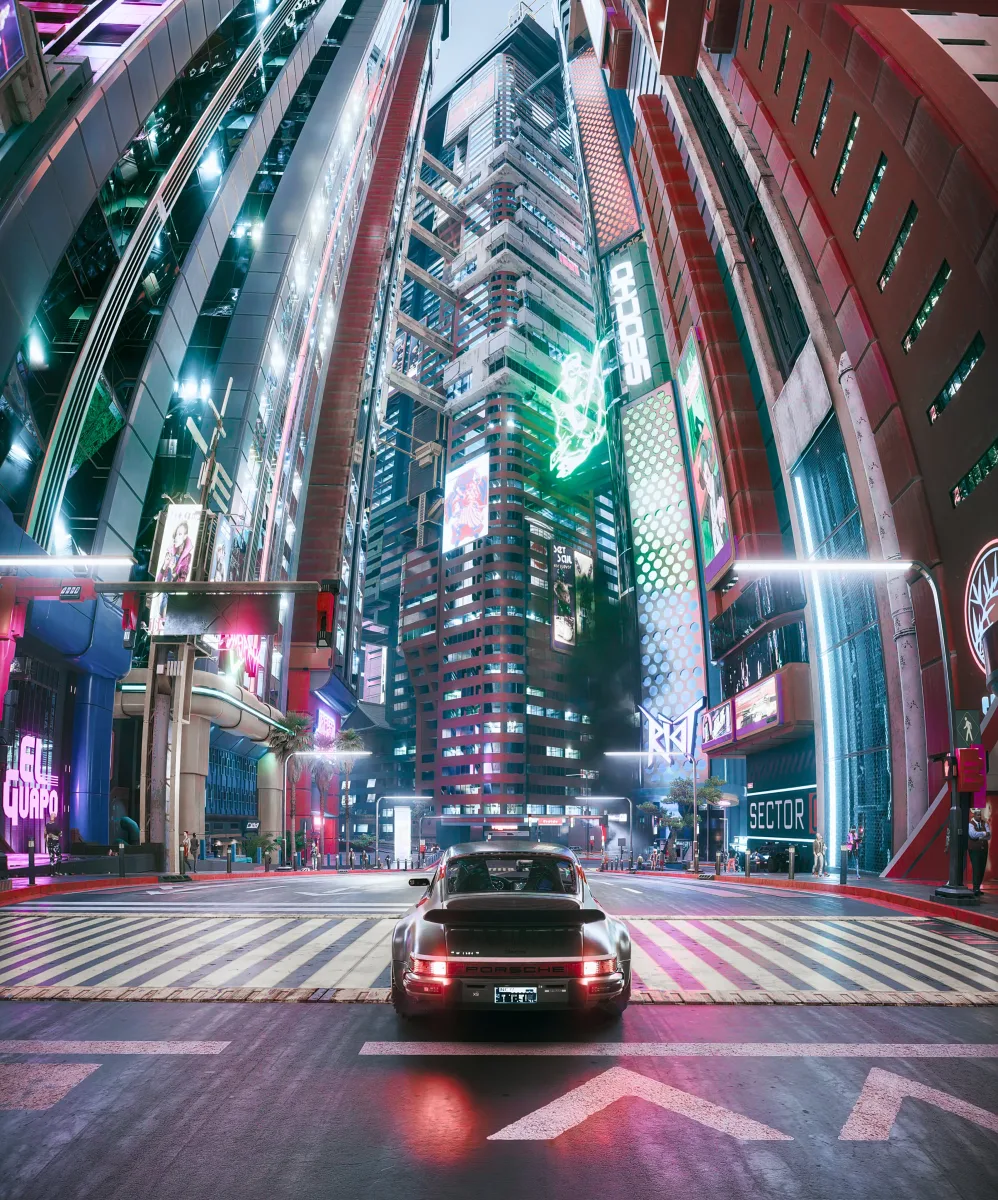 Porsche In Night City Environment